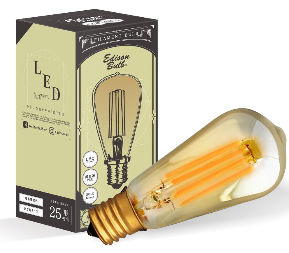 

Edison Bulb, LED Bulb, E17 (Mini Long Gold), Dimmable, Warm White
