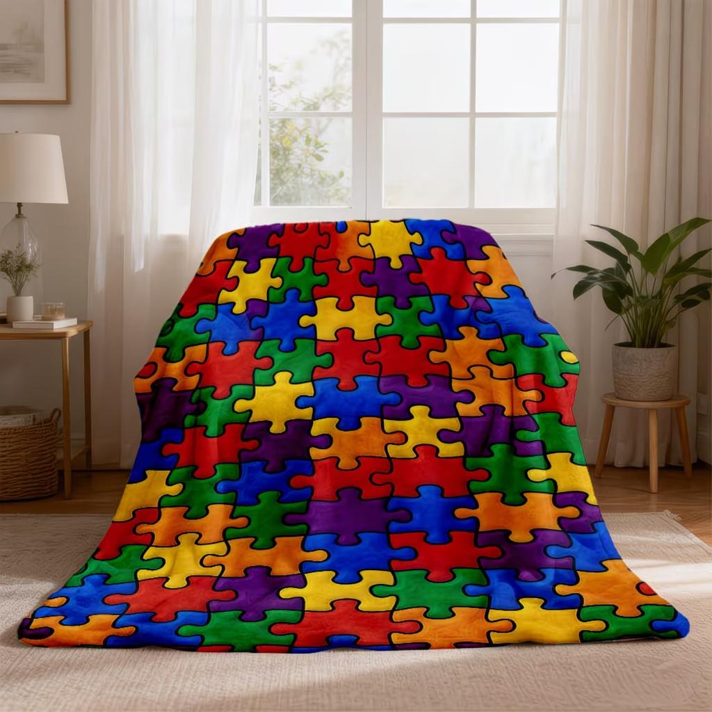 New Flannel Blanket Arrival Extra Soft Warm Plush Jigsaw Puzzle Blanket All-Season Cozy Throw Multicolor Interlocking Puzzle
