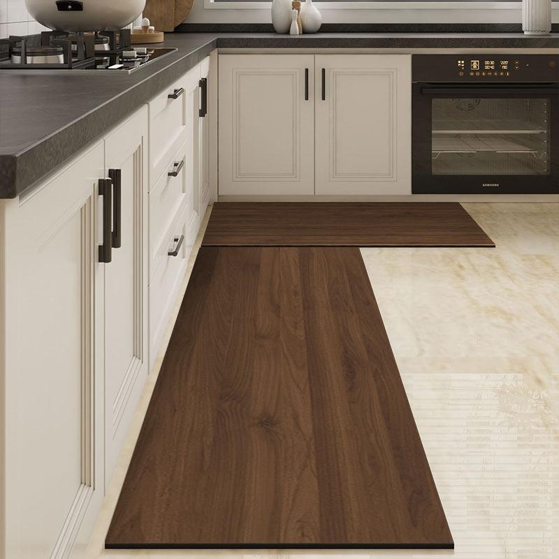 Waterproof Kitchen Carpet Brown Imitation Wood Grain PVC Leather Floor Mat Long Rug Home Decoration Rugs Non Slip 1pc 50x80cm