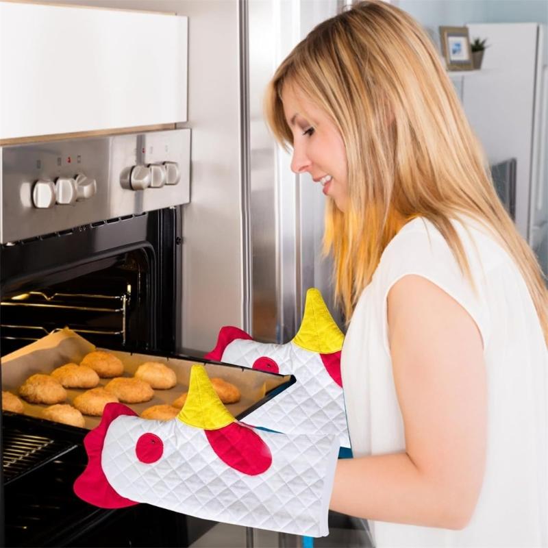 Heat Resistant Oven Mitts Pots Holder Rooster Shaped Baking Cooking BBQ Mitt Non-woven Fabric Material for Kitchen Oven