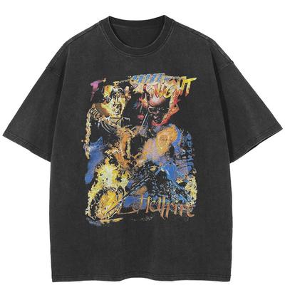 T-shirt Unisex Oversize Streetwear Retro Guerriero Oscuro Grafica Nero Lavato
