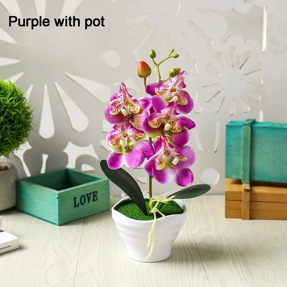 Orchidee Künstliche Orchideen Blumen mit Vase Weiß Pflanze Seide Falsche Orchideen Kunstblumen Gestecke für Heimdekoration