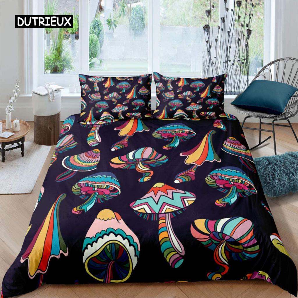 Mädchen Pilz Bettbezug Cartoon Bettbezug Twin Size Kawaii Bettwäsche Set Wild Garden Species Plant Polyester Quilt Cover