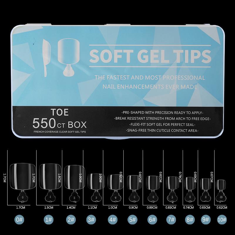 

550pcs Foldable Transparent False Toenail Tips - Full Cover Frosted Design