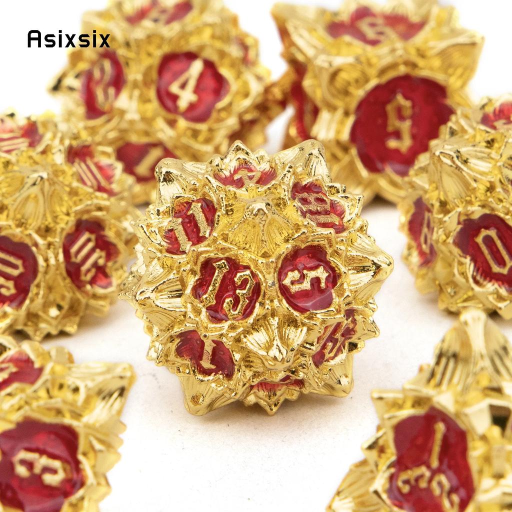 7 Pcs Golden Red Lotus Flower Metal DicePerfect For Rpgs, Board Games, And Card Games.Dice For Games, Dnd Dice Set