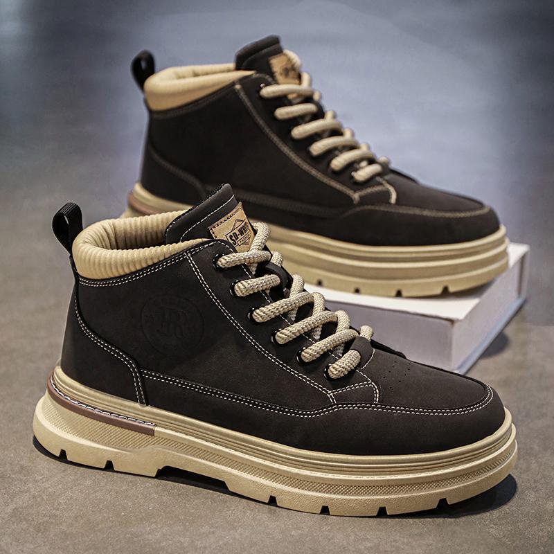 Men's high-top boots, high-quality leather shoes, fashionable outdoor casual shoes, men's plus-size boots