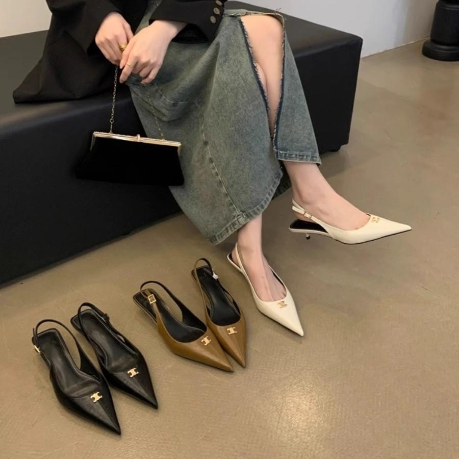 French Black Temperament Stiletto High Heels Bag Head Sandals Fairy Shoes 2025 New Spring and Summer Pointed Single Shoes