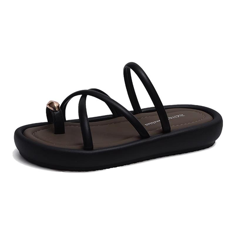 Thick-bottomed set of toe cool slippers for women's summer new outer wear fashion and high-end cross beach sandals