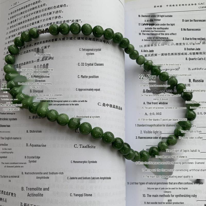 Natural Hetian Jade Jasper Necklace with Round Beads in Cabbage Green - 10mm