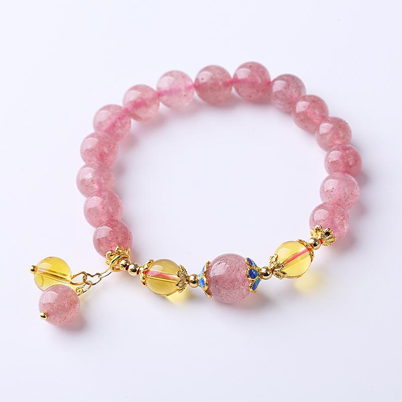 Natural Strawberry Crystal Bracelet Pink Crystal Bracelet Bangles Women Fashion Jewelry accessories Gift