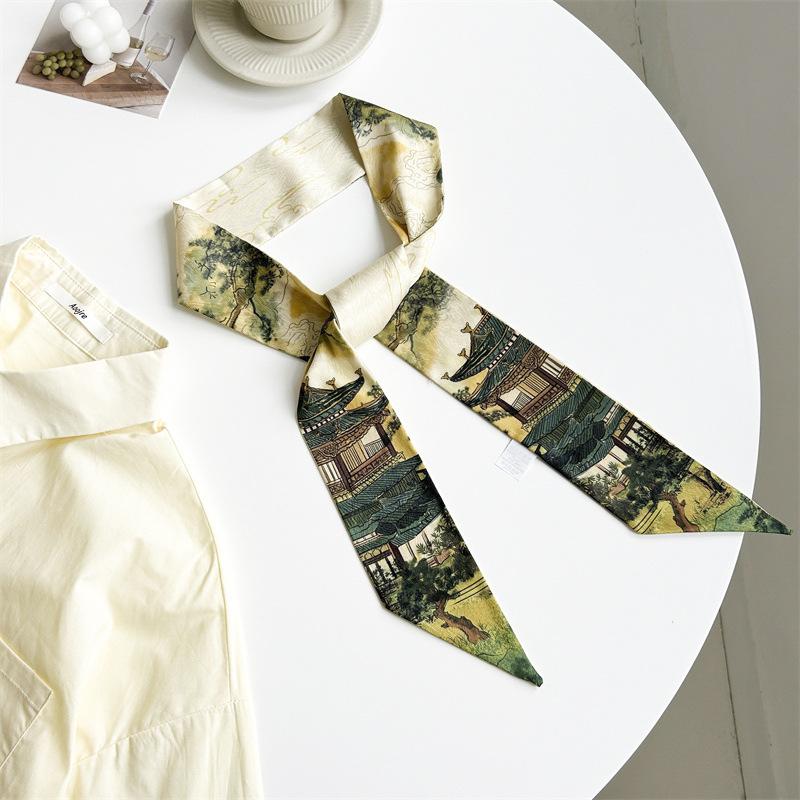 Spring silk scarf women's fashion versatile temperament scarf silk scarf small long streamer tied bag ribbon decoration
