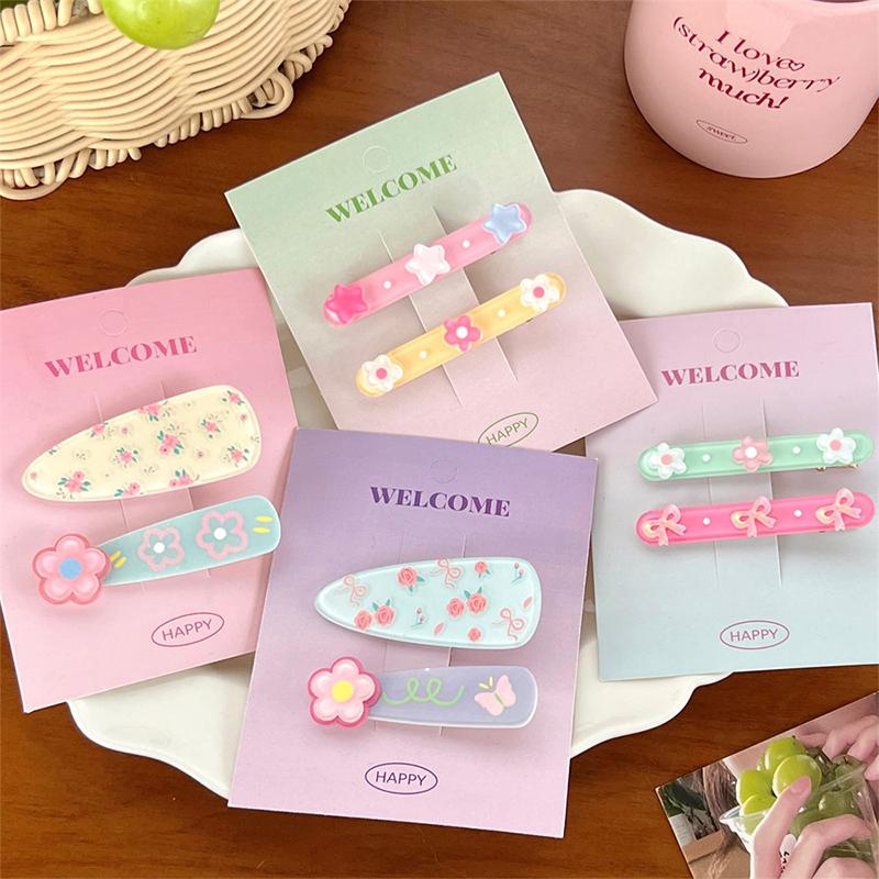 2Pcs Pastoral Style Acrylic Flower Hair Clip For Women Girls Sweet Versatile Bangs Hair Clip  Side Clip Hair Accessories