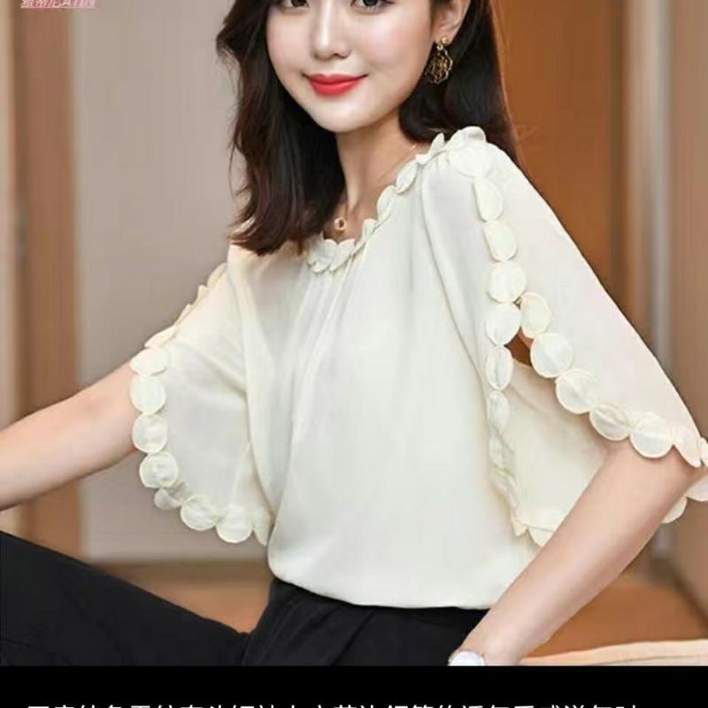 WTEMPO Brand Summer Women's Large Size Loose Short-sleeved Chiffon Shirt Fashion Casual Peplum Solid Colour T-shirt with Design Niche Tops