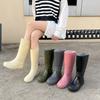 Rain Shoes Tall Tube Women's New Fashion Outer Wear Flat-bottomed Long Tube Water Shoes Waterproof and Non-slip Overshoes Rain Boots