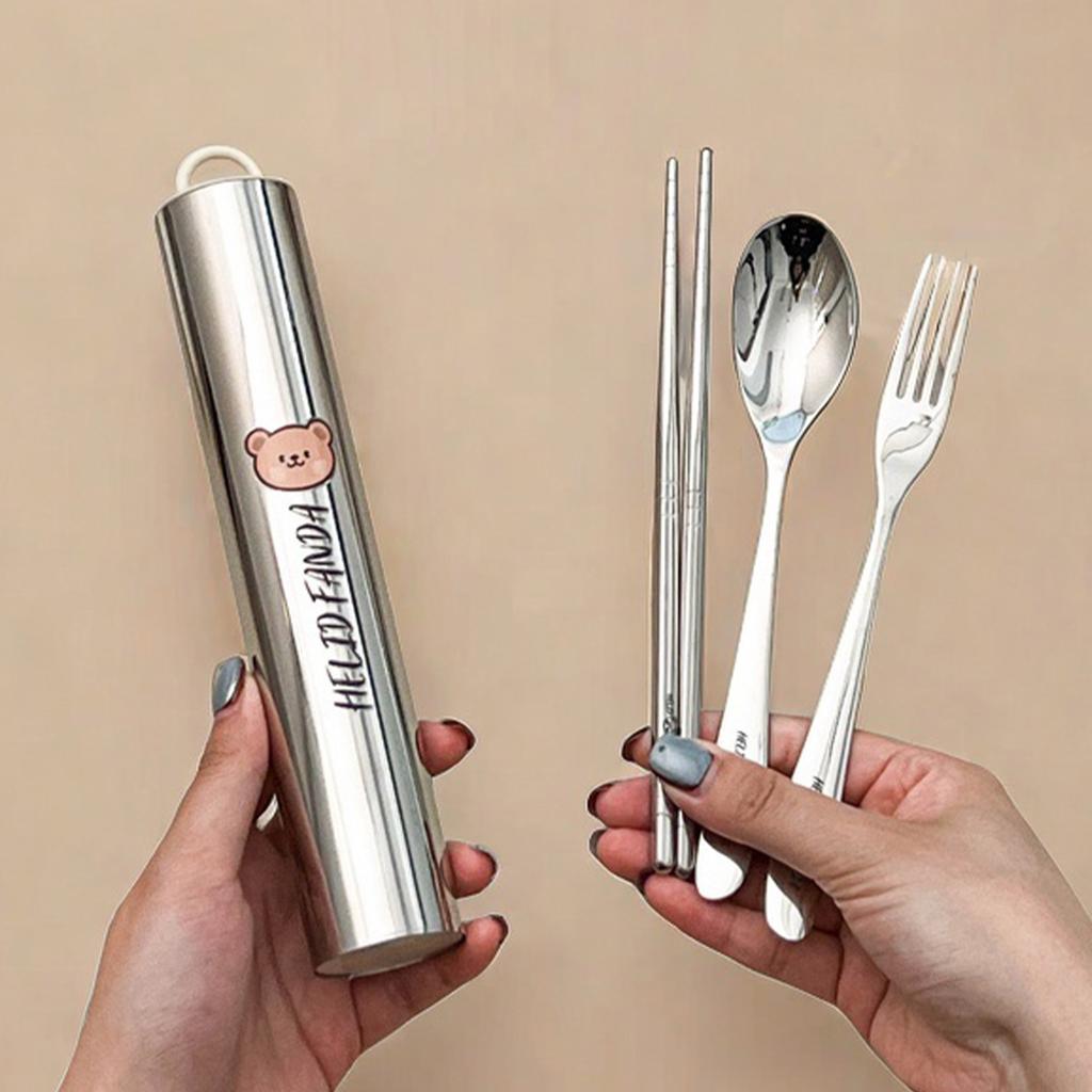 3/4 st Bärbart Bestickset 304 Rostfritt Stål Gaffel Sked Ätpinnar Bestick Med Låda Tål Maskindisk Rese Picknick Flatware