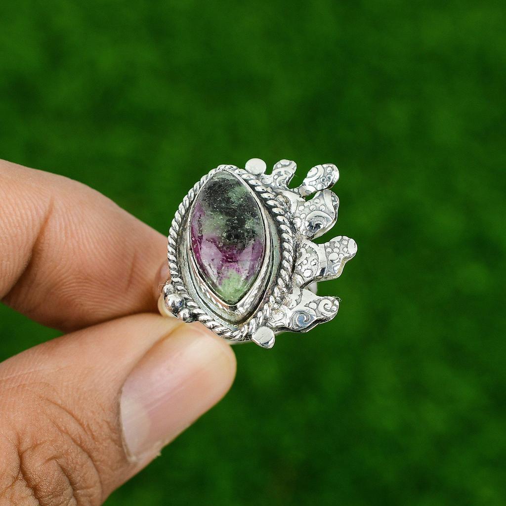 Wedding Gift For Her 925 Silver Natural Ruby Zoisite Stackable Adjustable Ring