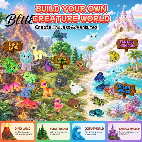 Christmas Party Favors 3D Printed Animal Advent Calendar, 24-Day Dinosaur Ocean Land Countdown Box for Holiday Figure Set, Decor, Collectible