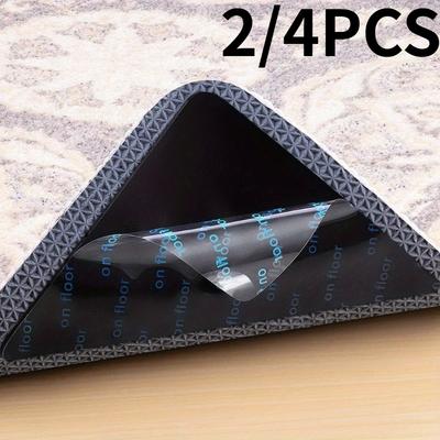 2/4pcs Rug Grippers,Non-Slip Fixing Stickers,Tile Marble Floors,Double Sided Adhesive Carpet Clips Keep Corner Flat.