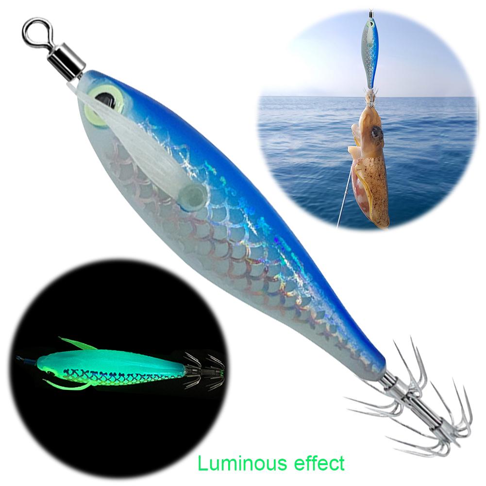 5-20pcs Luminous Squid Jigs Luminous Squid Hook Cuttlefish Attracting Lure Double Hook Squid Jigs Lure Luminous Wood Shrimp Lure