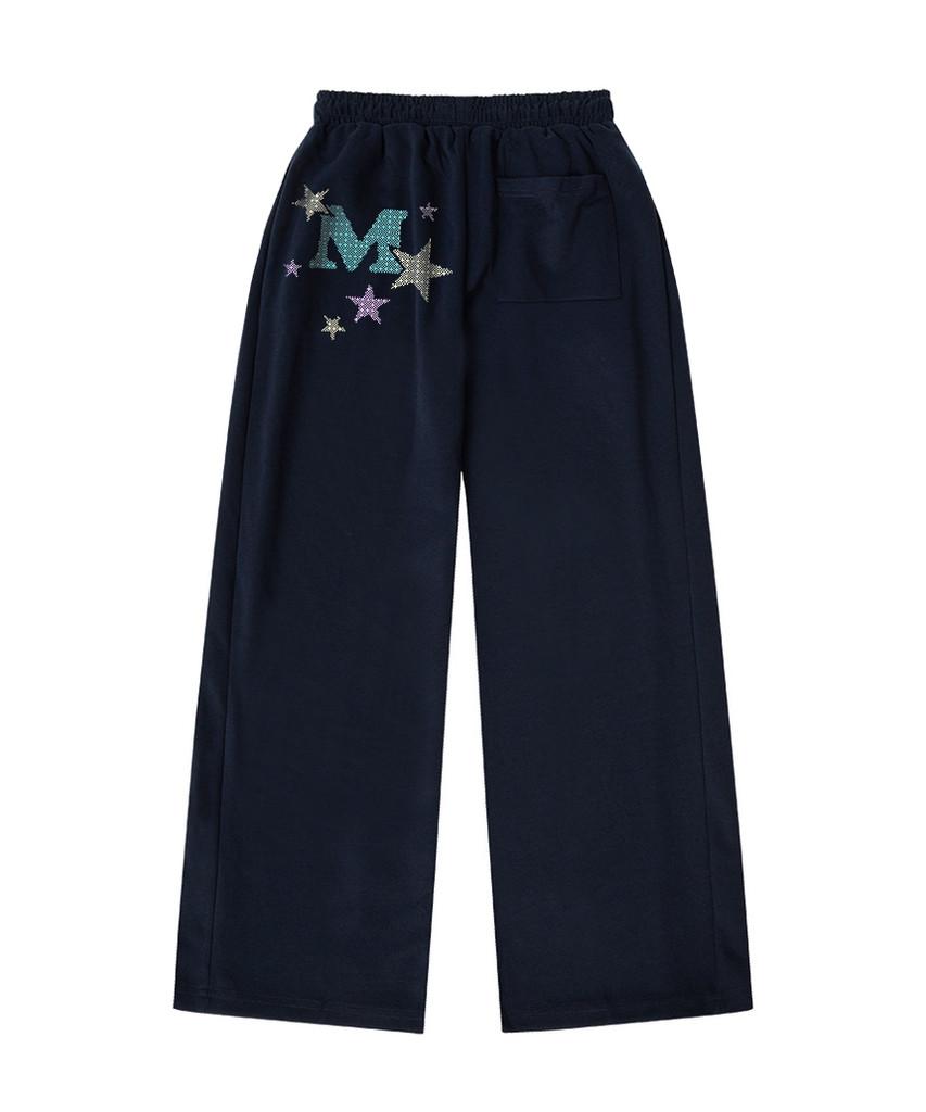 Deomopeuhauseu Pixel M Star Side Pleat Wide Sweatpants Navy