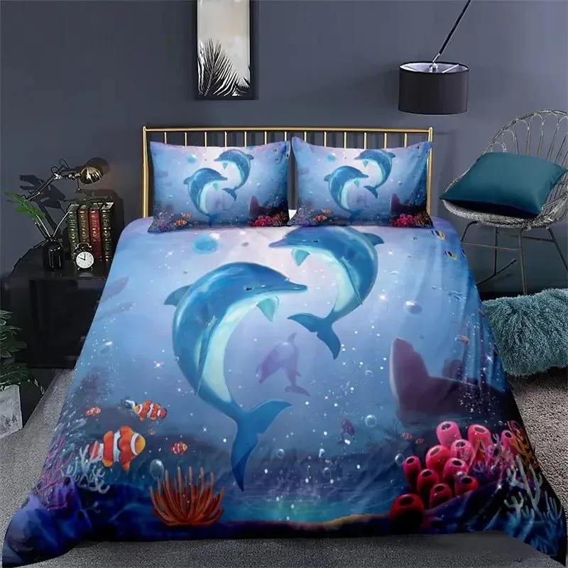 Comforter Ocean Dolphin Bedding Set For Kids Adult Boho Style Marine Themed Microfiber Sea Creatures Bedroom Decor