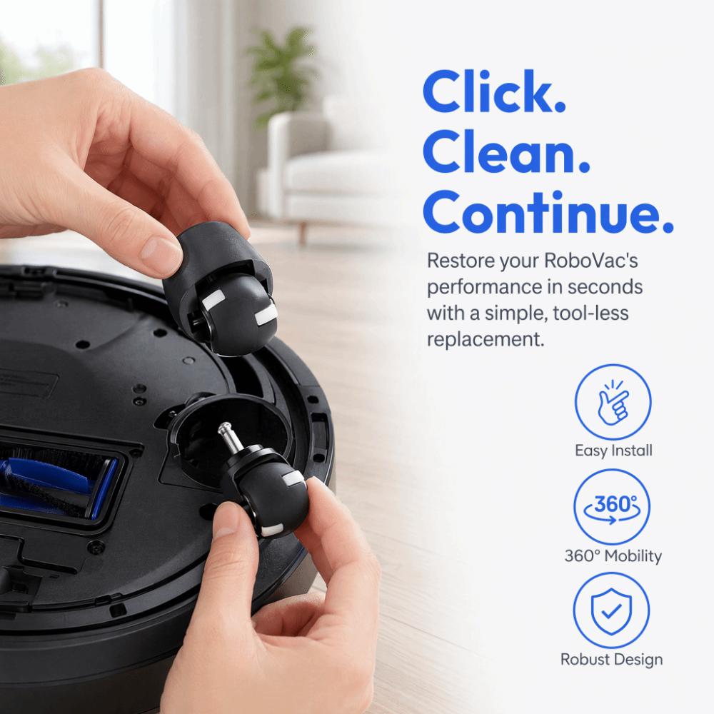 ABS Vacuum Caster Wheel Black ABS Swivel Caster Assembly Robotic Vacuum Maintenance