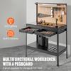 SucceBuy 200lbs Hardwood Workbench Heavy Oak Plank Work Table Carbon Steel with 3m Cable 30 Hooks for Garage Office Workshop