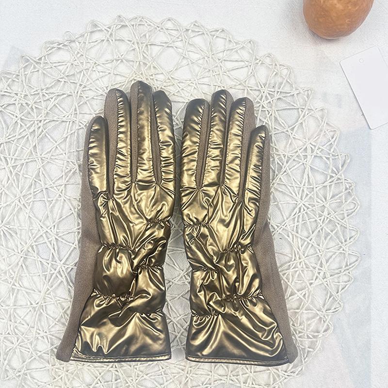

Winter Women Luxury Waterproof Warm Touch Screen Down Cloth Suede Soft Splicing Gloves Elasticity Drive Cycling золотой