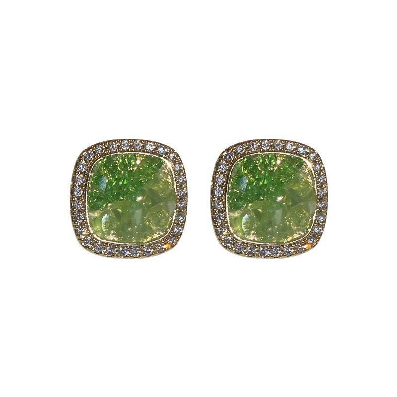 Inlaid Rhinestone Women's Earrings Unique Fashion Green Zircon Drop Earring Sparkle Wedding Jewelry