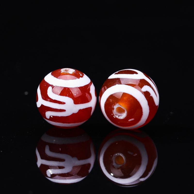 Tibetan Agate Honghong Meat Round Swastika Dzi Beads, Antiqued Weathered Texture for DIY Bracelets & Necklaces