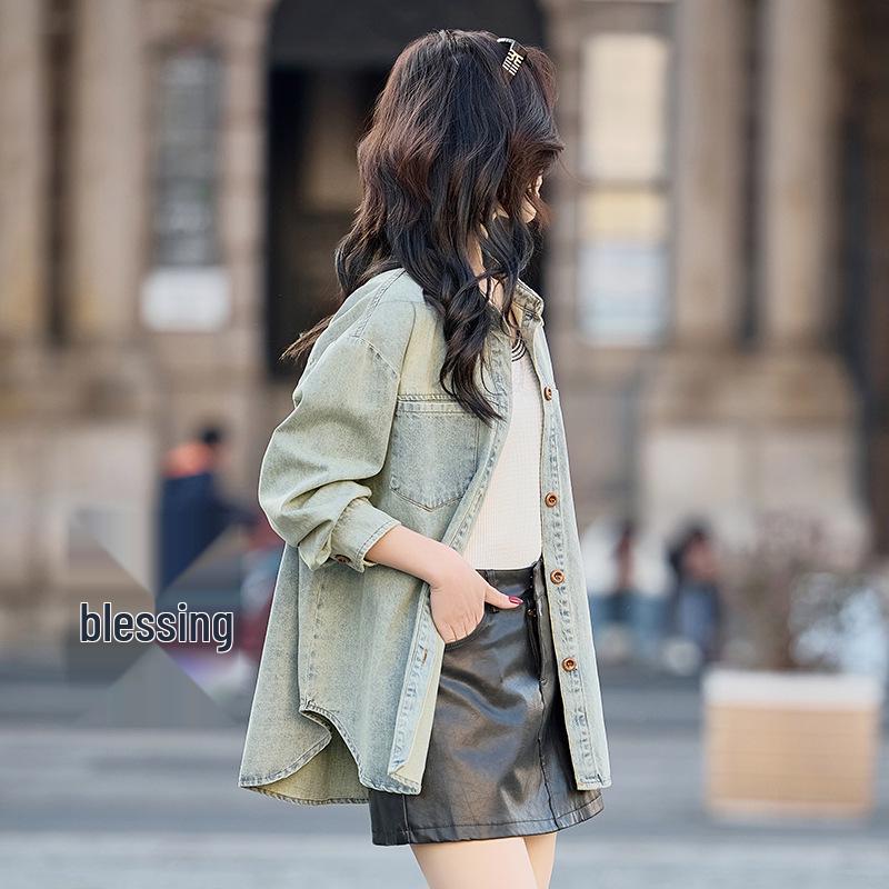 Women's Spring 2025 Loose Fit Denim Jacket - Long Sleeve Casual Korean Style Y2509
