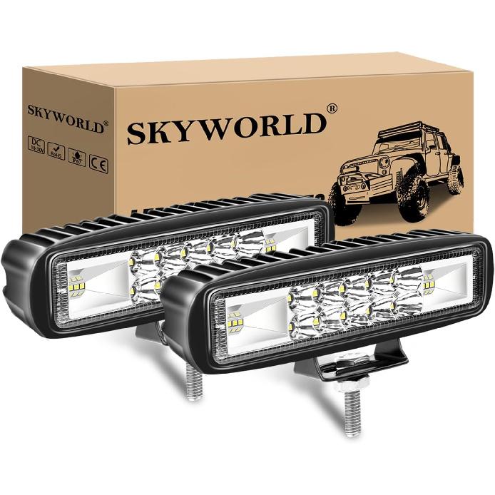 

SKYWORLD 2PCS 6 inch 24W Led Work Light Bar, Spot Flood Combo Beam LED Bar Lights Off Road Driving Lights Fog Lamp 12V 24V Waterproof for Car Truck 2PCS 24W Led work light