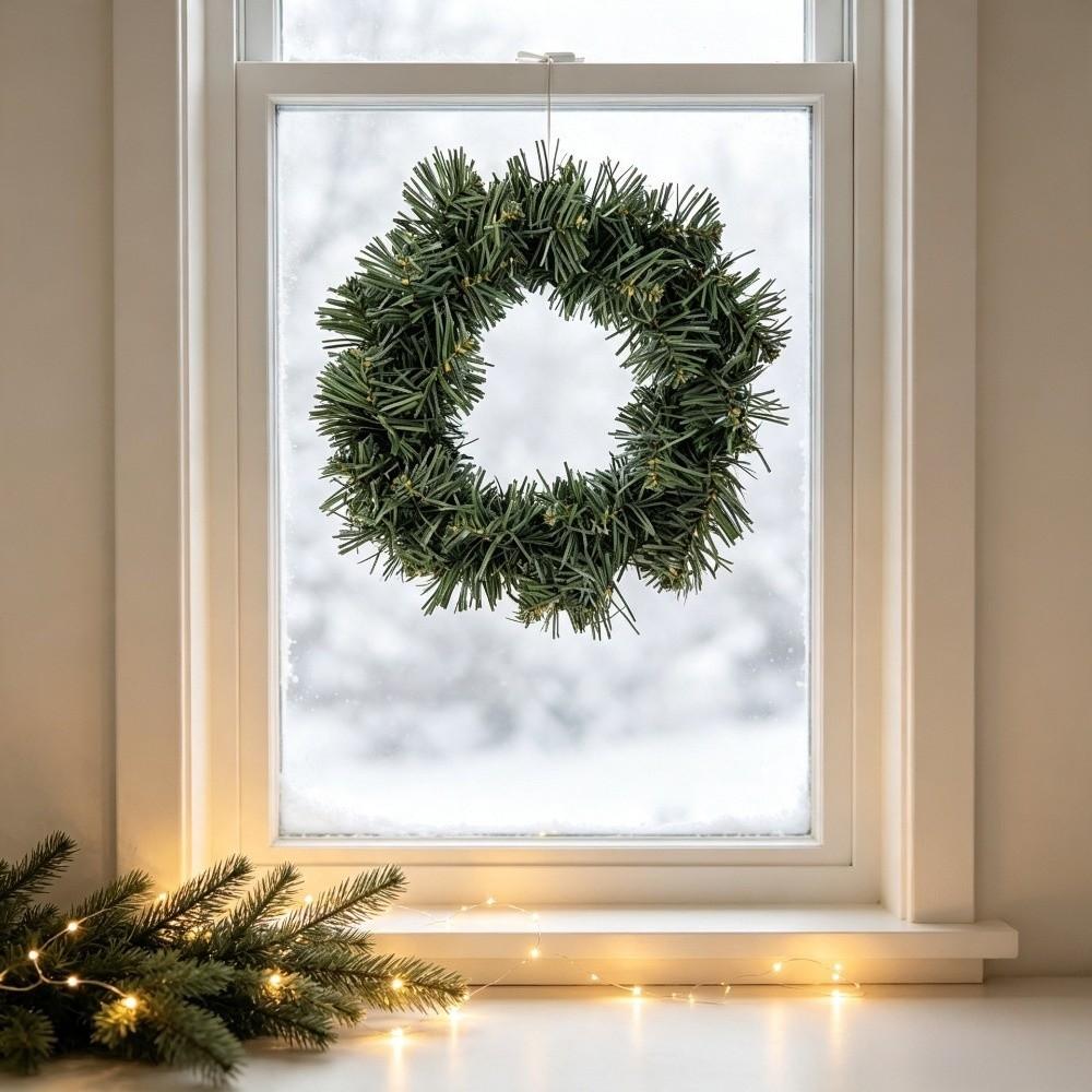 Realistic Artificial Green Pine Wreath Green Christmas Door Wreath Outdoor Front Door