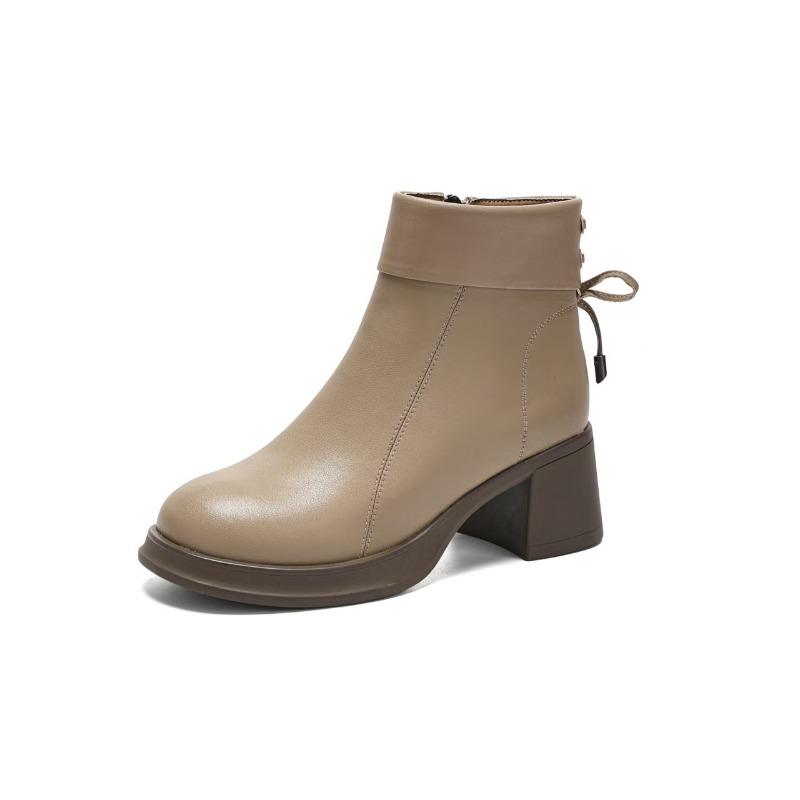 New Style of Chunky and Versatile Ankle Boots, Round-toed High-heeled Women's Shoes