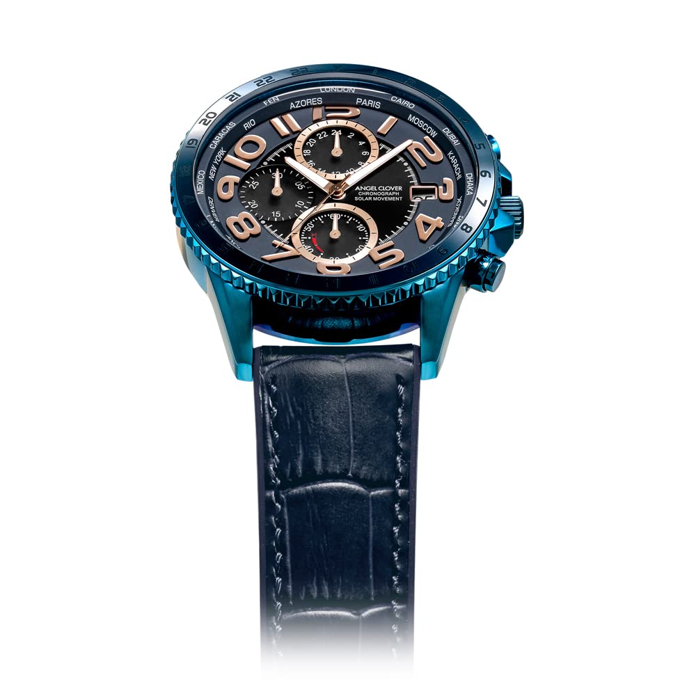 Angel Clover Mondo Solar Men's Watch, Navy Dial, Stainless Steel, Solar Battery, 44.5mm, Official Warranty, MOS44NNV-NV