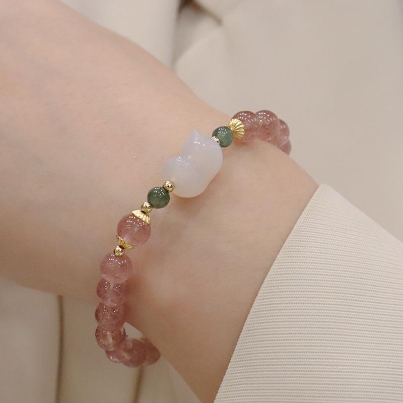 Natural Strawberry Crystal Bracelet Bangles Women Fashion Jewelry Accessories Gift