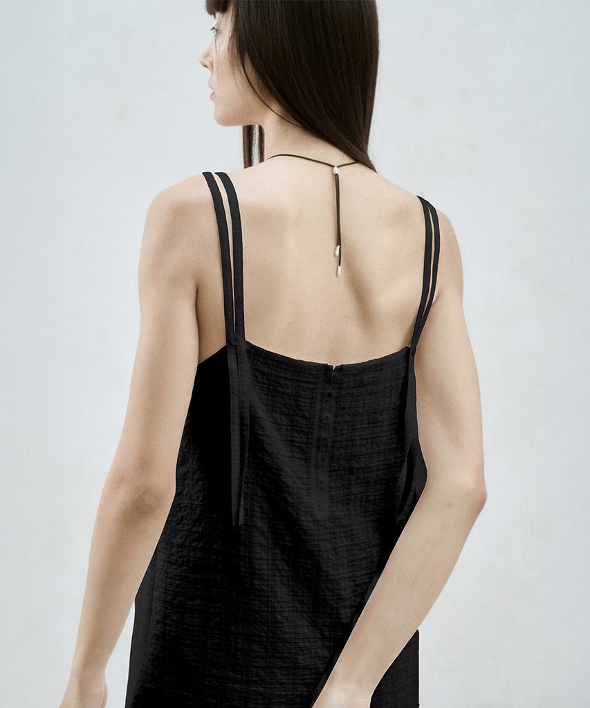 Rie Checked-Chiffon Layered Midi Dress Black