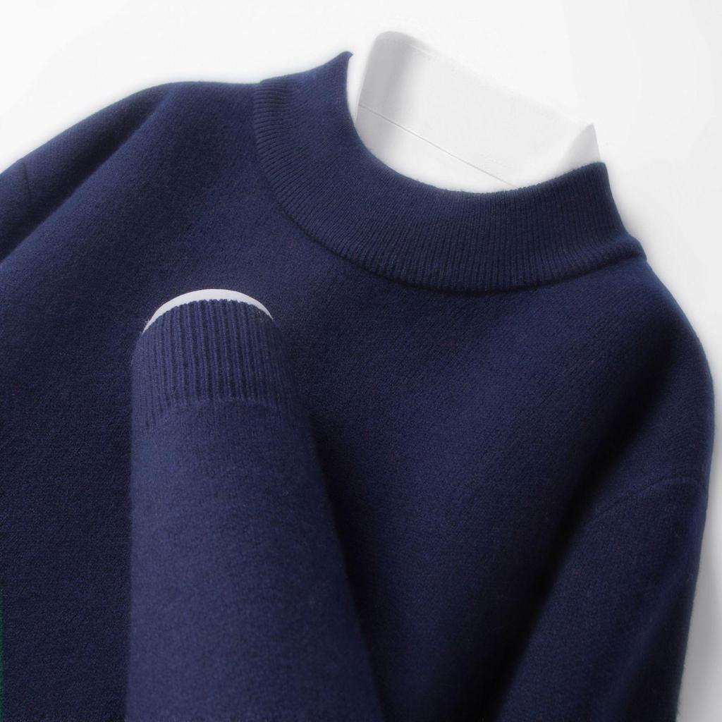 Men's 520g Semi-Worsted Wool Sweater - Autumn/Winter Thick 100% Sheepswool, Semi-High Collar, Four-Thread