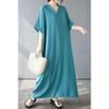 Summer Color V-neck Retro Long Skirt Cotton Linen Dress