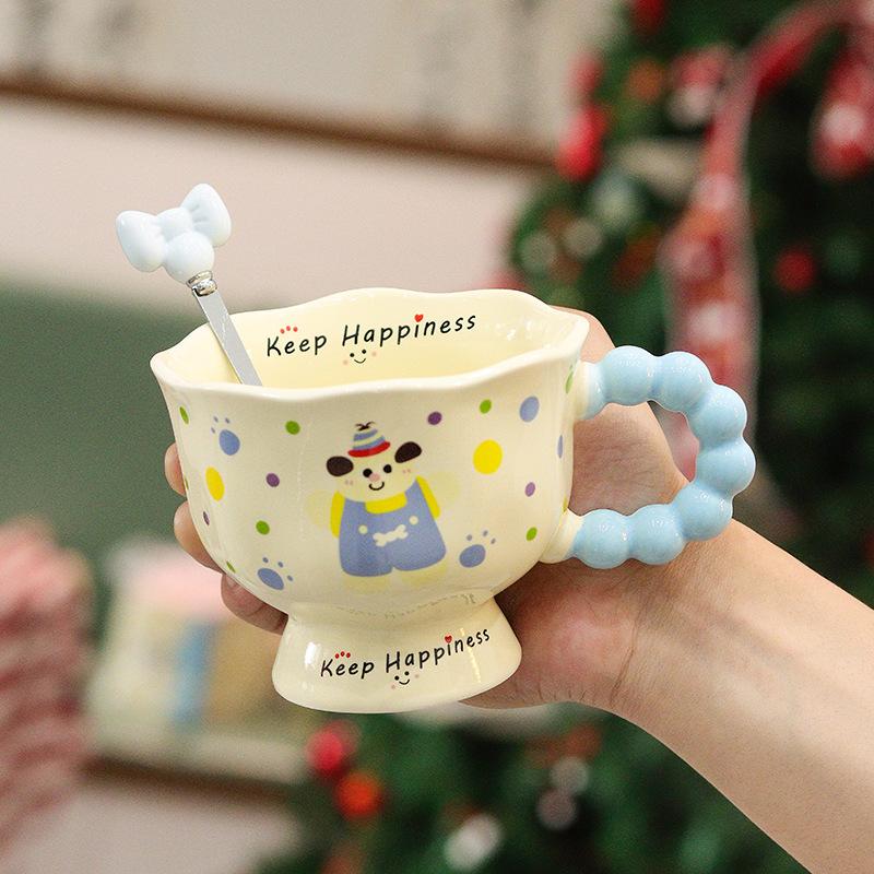 Puppy Mug with Spoon Goblet Office Cup Coffee Breakfast Cup High Value Ceramic Water Cup