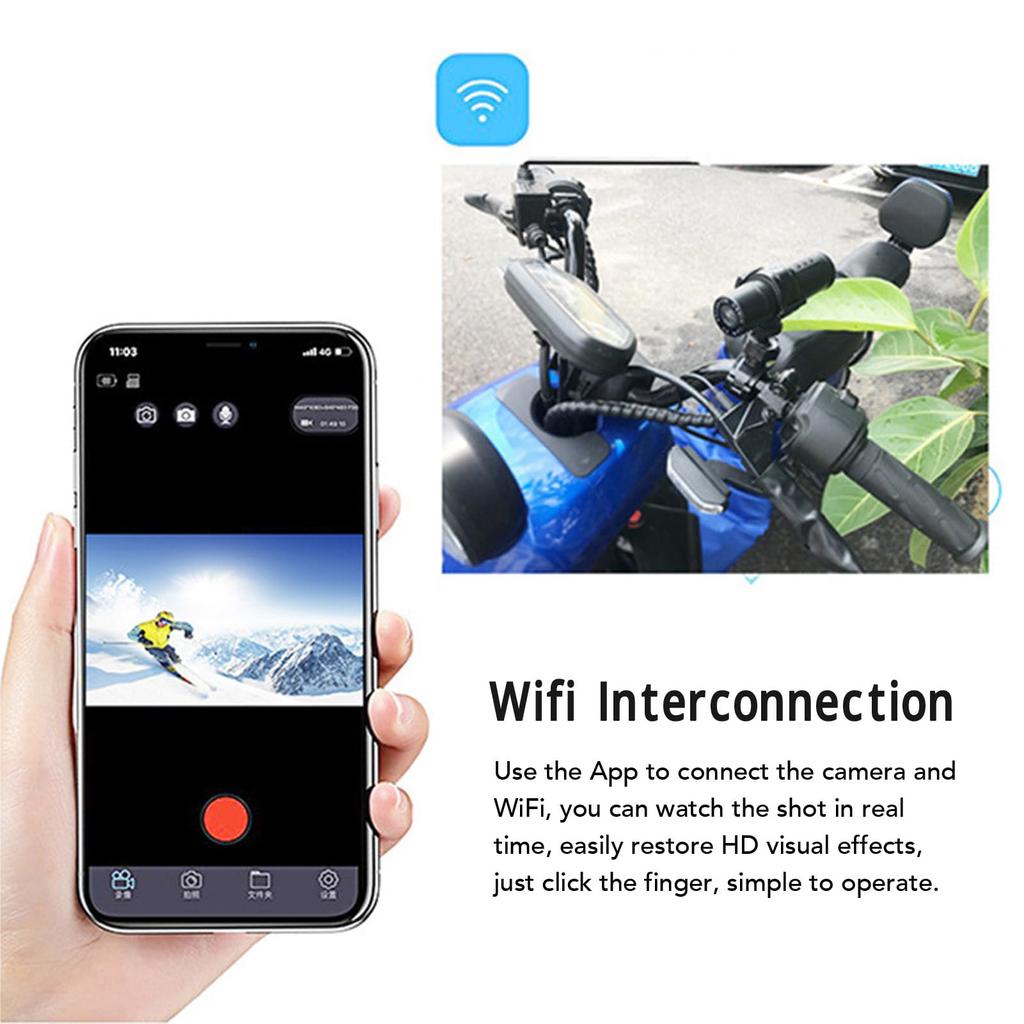 Bike Dash Camera, T1 WiFi 1080P Car Helmet Camera 120 Degree Wide Angle Bike