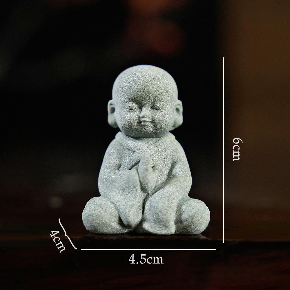 Green Sandstone Little Monk Zen Ornaments - Desktop Rockery Bonsai for Tea Table or Living Room.