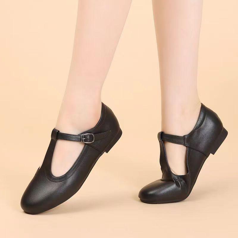 

Туфли для мам, удобные туфли на низком каблуке, мягкие кожаные туфли с мягкой подошвой, женские туфли на каждый день, универсальные красные женские туфли среднего возраста из кожи на плоской подошве 41 чёрный