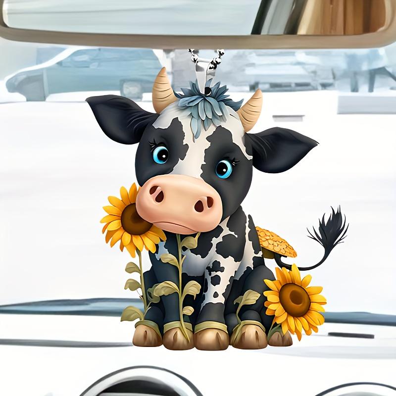 1 Yellow Flower Little Cow Decorative Pendant Car Accessories 2D Flat Pendant Decorative Bag and Keychain Accessories