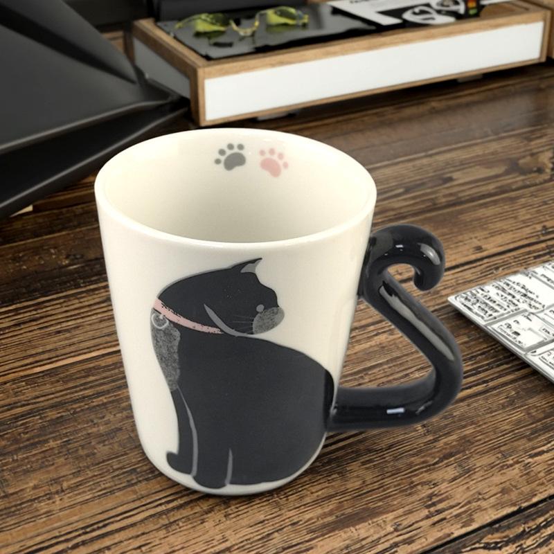 Creative Personality Cartoon Cat Tail Handle Ceramic Cup Office Coffee Cup Creative Student Milk Drinking Cup