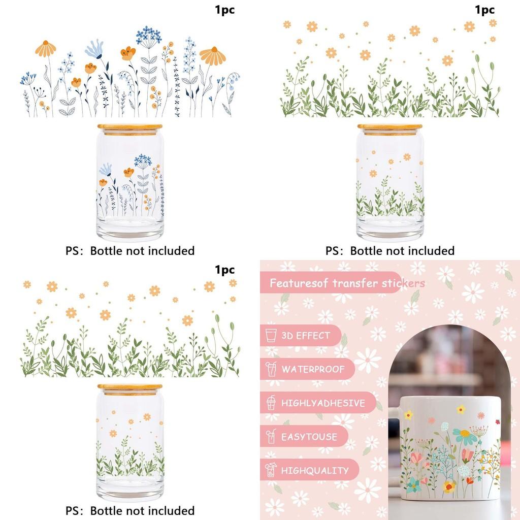 Floral Plant Glass Cup Stickers Water Crystal Transfer Decoration For Home Party