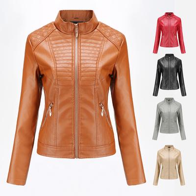 Pu Women 'S Leather Jacket Women 'S Leather Jacket Casual Jacket Solid Color Motorcycle Leather