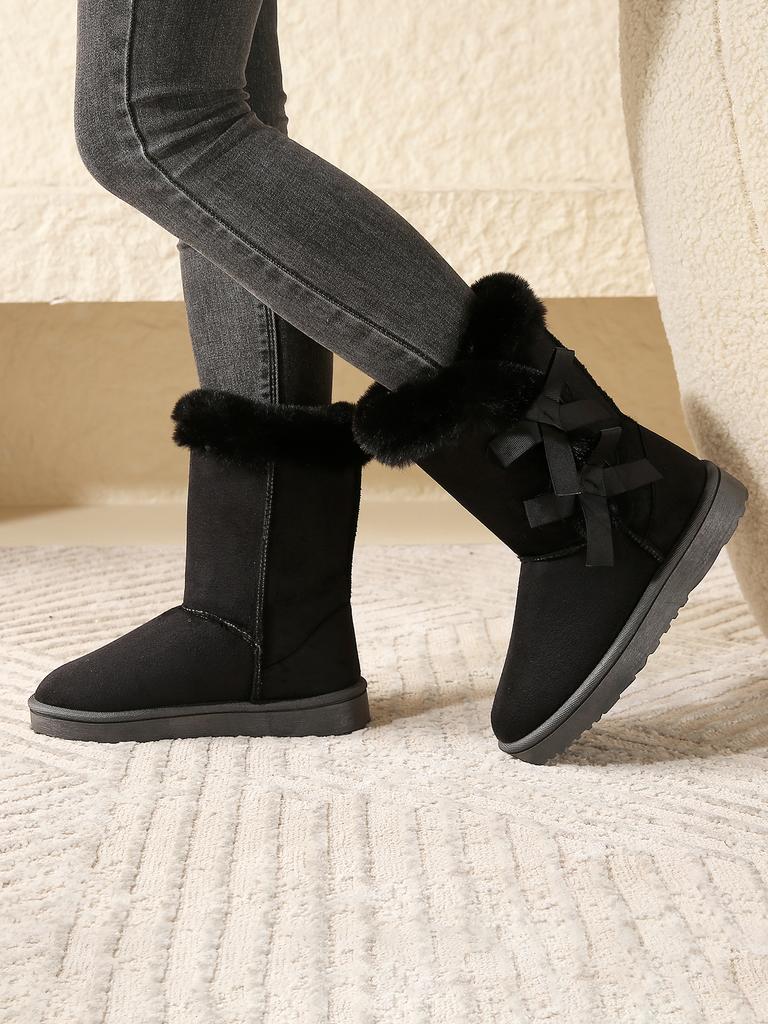 Fashion Hot Sale Shoes for Women Slip On Women' Boots Winter Round Toe Solid Flock Plush Warm Comfortable Low-heeled Mid Calf Snow Boots