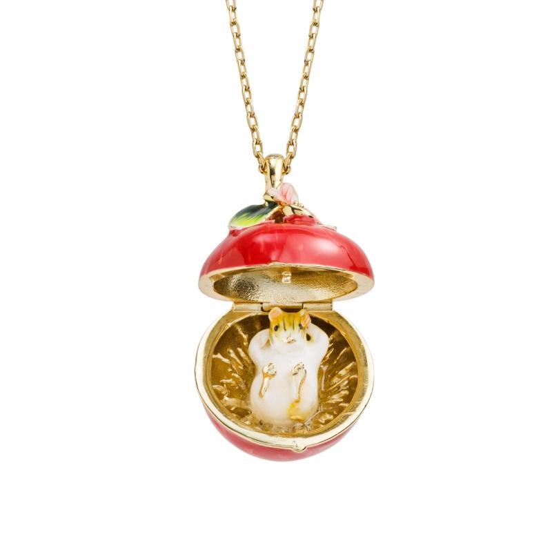 Hidden Hamster Animal Enamel Locket Necklace Creative Open Close Pendant Trendy Jewelry for Daily Wear Anniversary Gift
