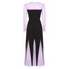 Maxi Abito da Donna Scollo a Cuore Manica Lunga Patchwork Orlo a Sirena